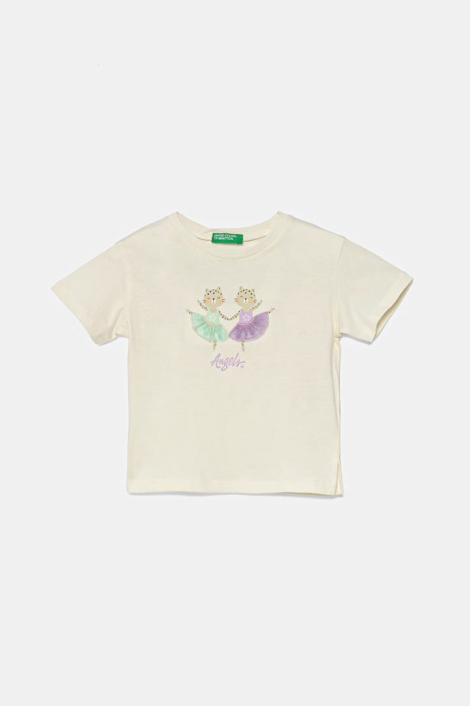 United Colors of Benetton tricou de bumbac pentru copii culoarea bej