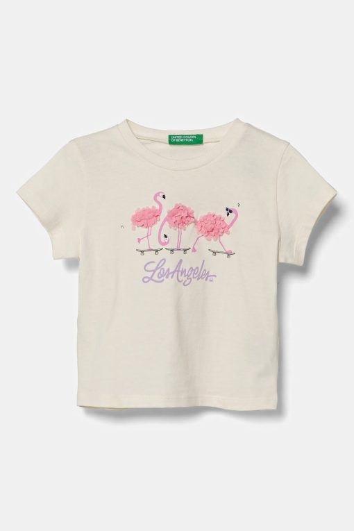 United Colors of Benetton tricou de bumbac pentru copii culoarea bej