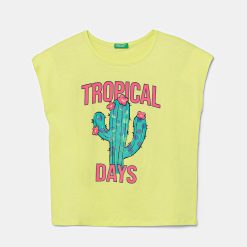 United Colors of Benetton tricou de bumbac pentru copii culoarea galben