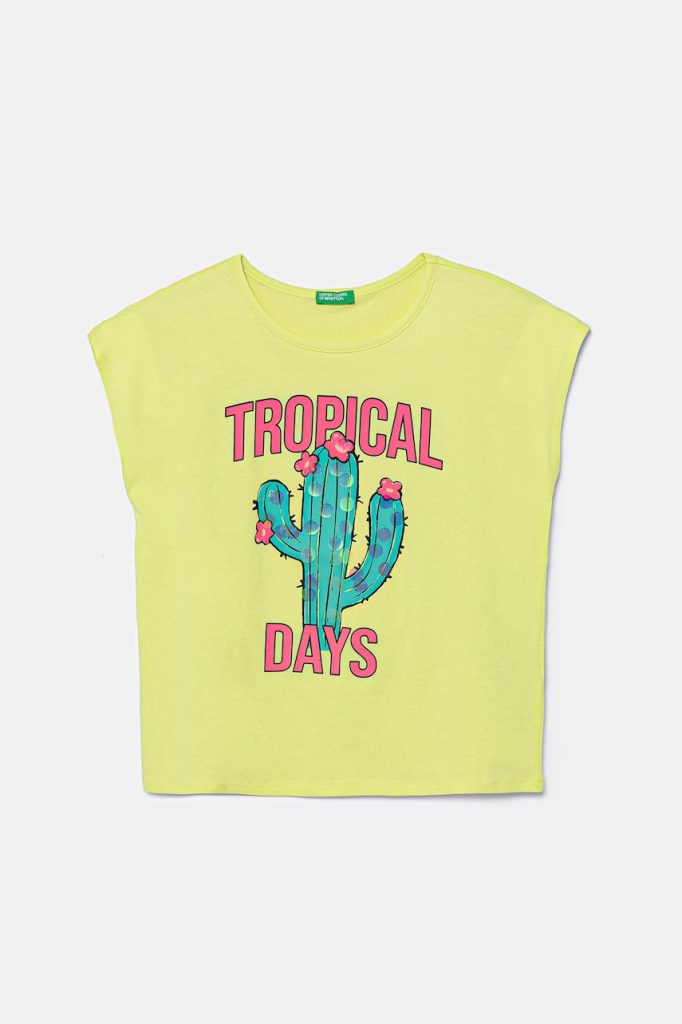 United Colors of Benetton tricou de bumbac pentru copii culoarea galben