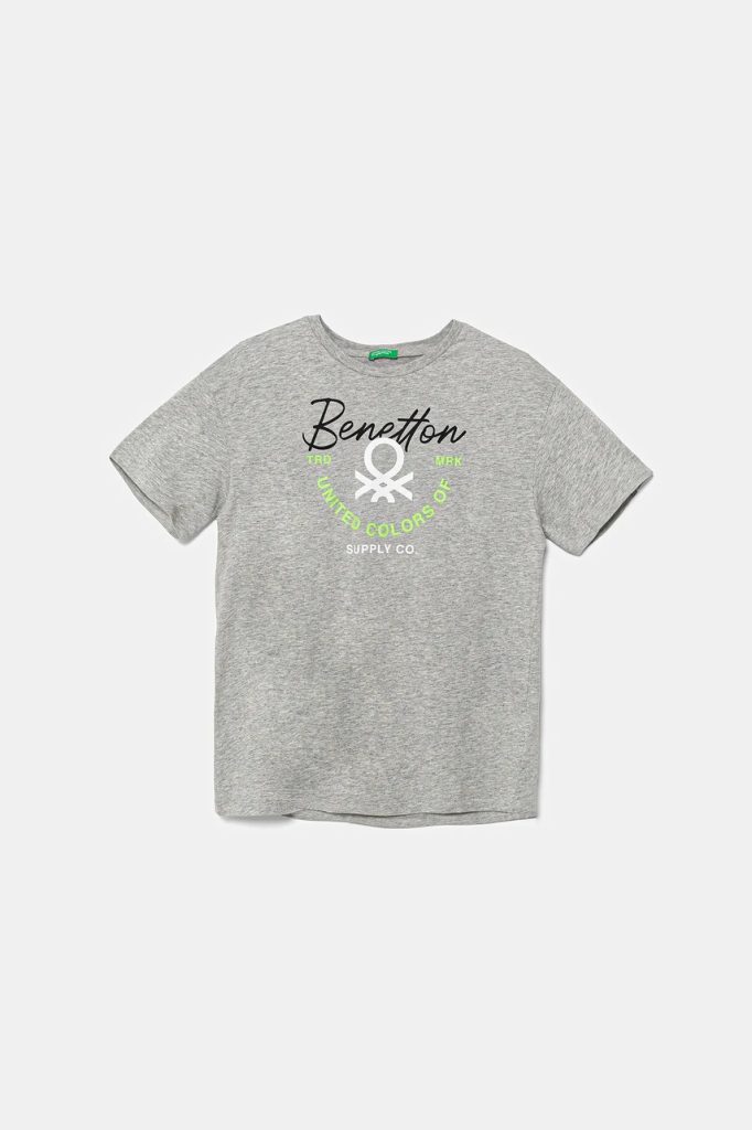 United Colors of Benetton tricou de bumbac pentru copii culoarea gri
