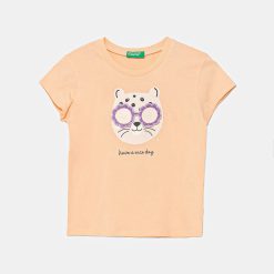 United Colors of Benetton tricou de bumbac pentru copii culoarea portocaliu