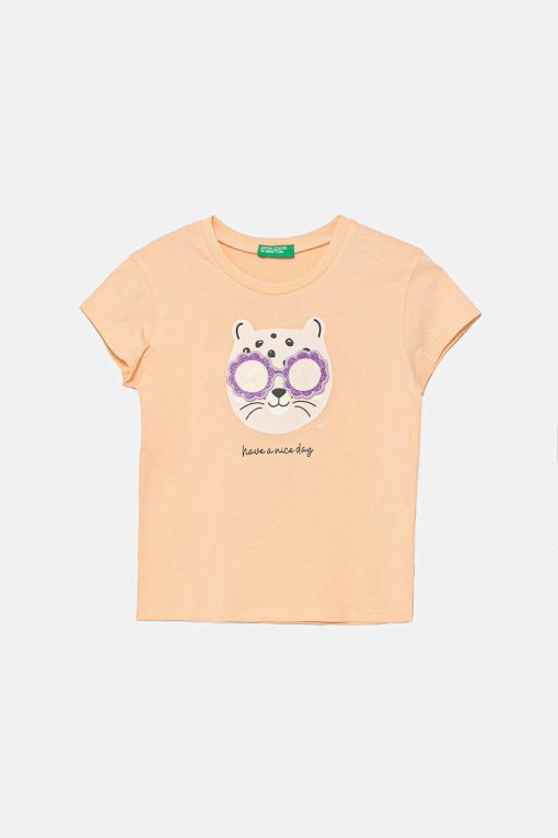 United Colors of Benetton tricou de bumbac pentru copii culoarea portocaliu