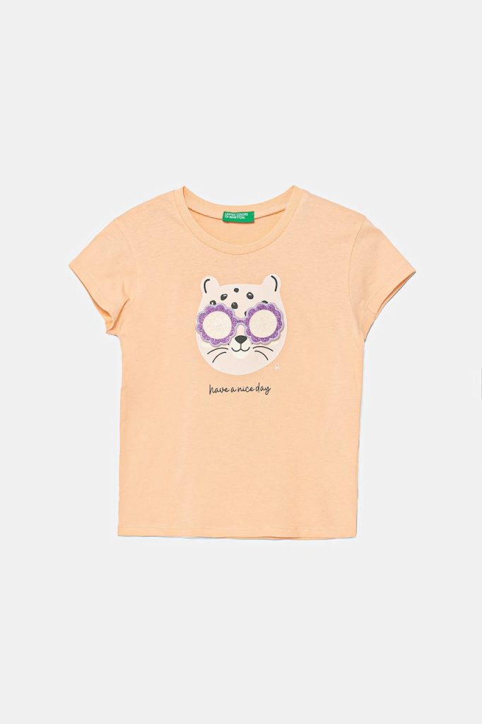United Colors of Benetton tricou de bumbac pentru copii culoarea portocaliu