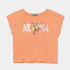 United Colors of Benetton tricou de bumbac pentru copii culoarea portocaliu