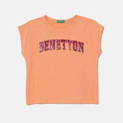United Colors of Benetton tricou de bumbac pentru copii culoarea portocaliu