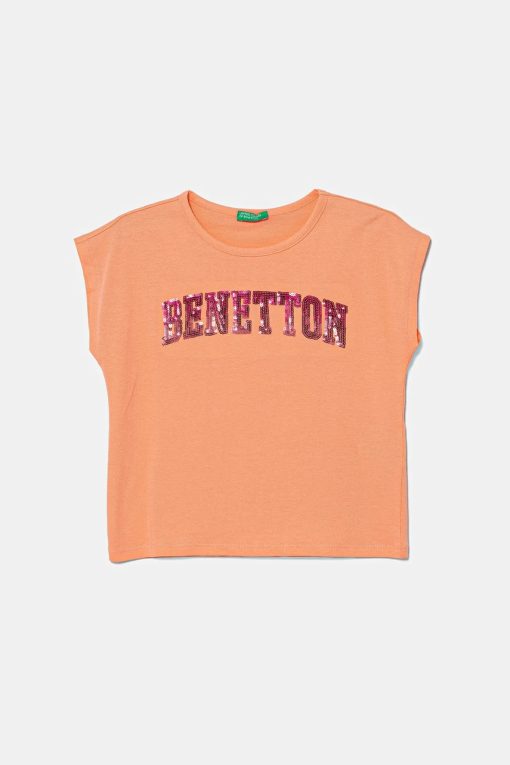 United Colors of Benetton tricou de bumbac pentru copii culoarea portocaliu