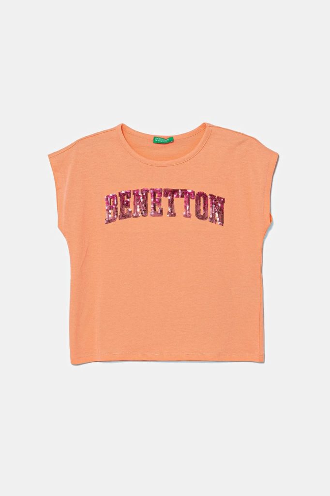 United Colors of Benetton tricou de bumbac pentru copii culoarea portocaliu