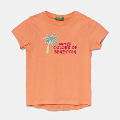 United Colors of Benetton tricou de bumbac pentru copii culoarea portocaliu