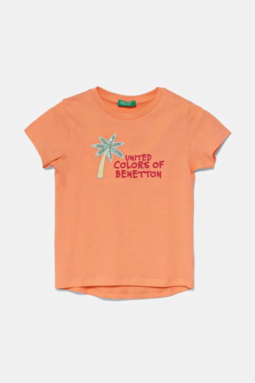 United Colors of Benetton tricou de bumbac pentru copii culoarea portocaliu
