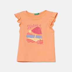United Colors of Benetton tricou de bumbac pentru copii culoarea portocaliu