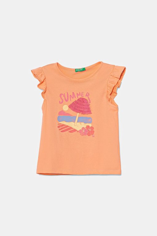 United Colors of Benetton tricou de bumbac pentru copii culoarea portocaliu