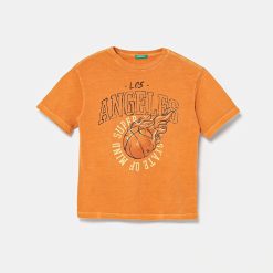 United Colors of Benetton tricou de bumbac pentru copii culoarea portocaliu