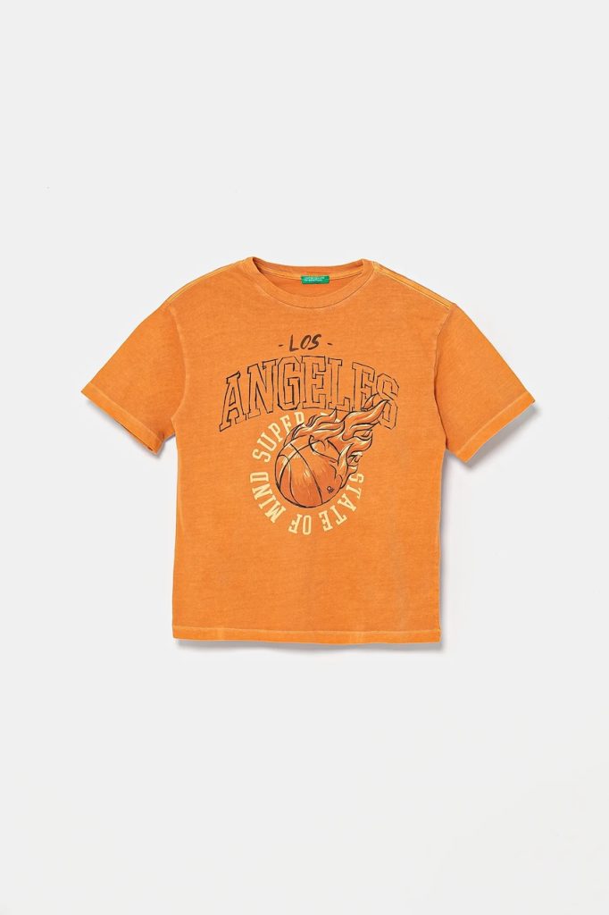 United Colors of Benetton tricou de bumbac pentru copii culoarea portocaliu