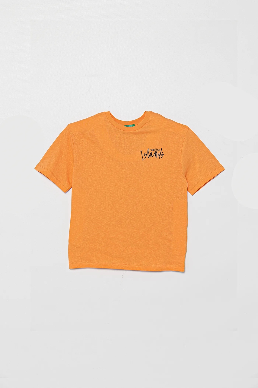 United Colors of Benetton tricou de bumbac pentru copii culoarea portocaliu