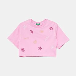 United Colors of Benetton tricou de bumbac pentru copii culoarea roz