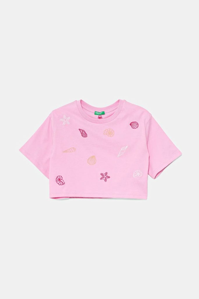 United Colors of Benetton tricou de bumbac pentru copii culoarea roz