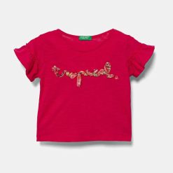 United Colors of Benetton tricou de bumbac pentru copii culoarea roz