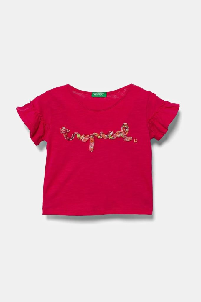 United Colors of Benetton tricou de bumbac pentru copii culoarea roz