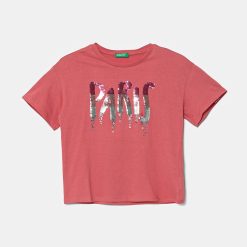 United Colors of Benetton tricou de bumbac pentru copii culoarea roz