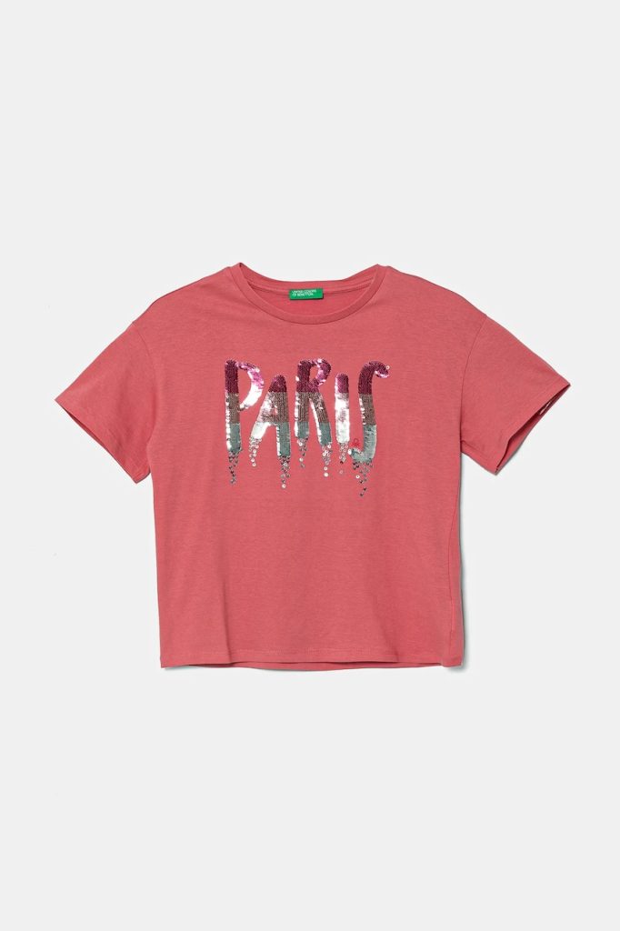 United Colors of Benetton tricou de bumbac pentru copii culoarea roz