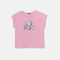 United Colors of Benetton tricou de bumbac pentru copii culoarea roz