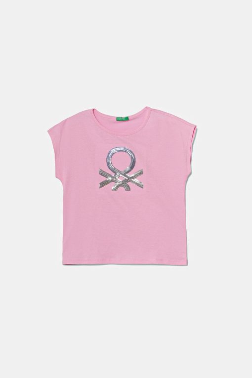 United Colors of Benetton tricou de bumbac pentru copii culoarea roz