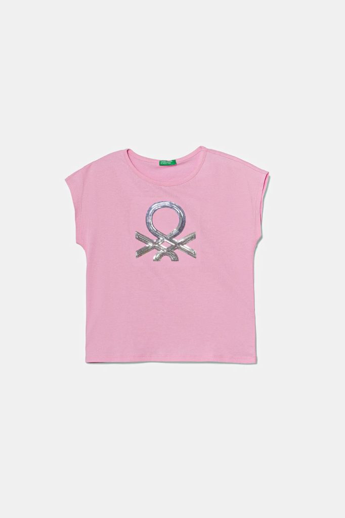 United Colors of Benetton tricou de bumbac pentru copii culoarea roz