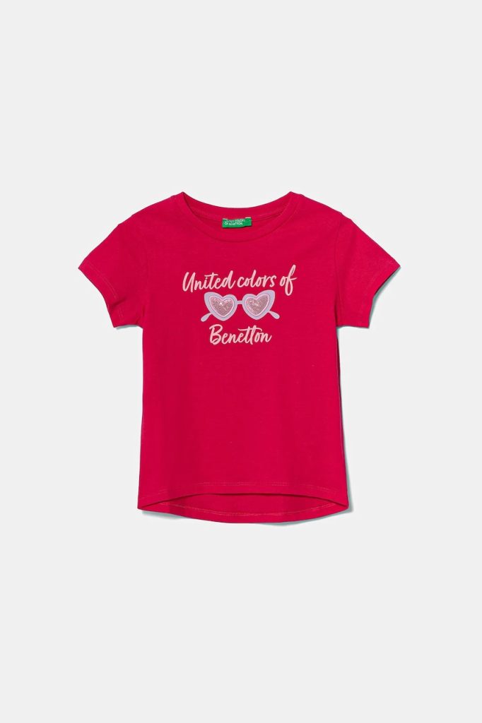 United Colors of Benetton tricou de bumbac pentru copii culoarea roz