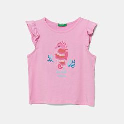 United Colors of Benetton tricou de bumbac pentru copii culoarea roz