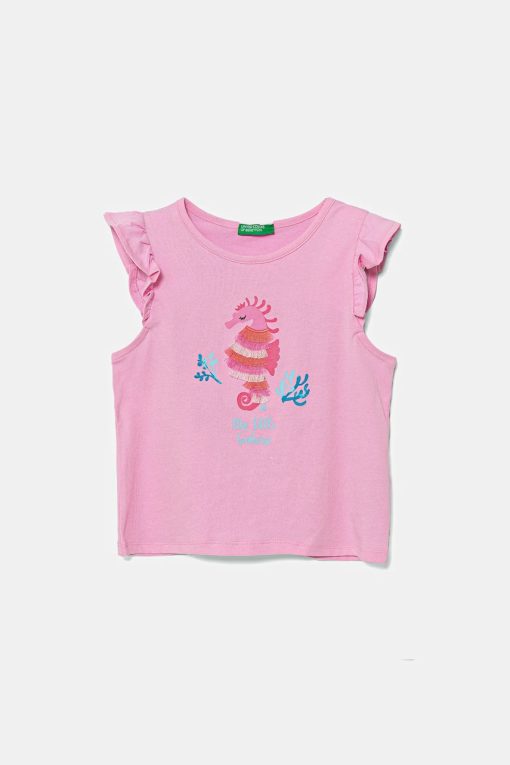 United Colors of Benetton tricou de bumbac pentru copii culoarea roz