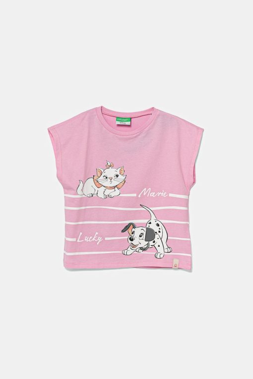 United Colors of Benetton tricou de bumbac pentru copii culoarea roz
