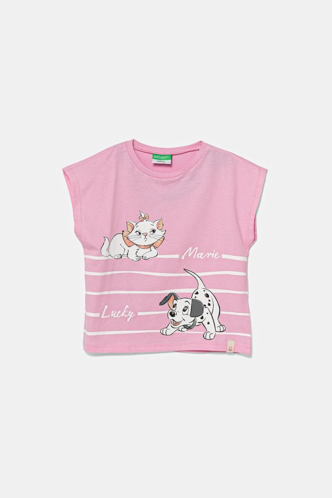 United Colors of Benetton tricou de bumbac pentru copii culoarea roz