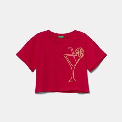 United Colors of Benetton tricou de bumbac pentru copii culoarea roz
