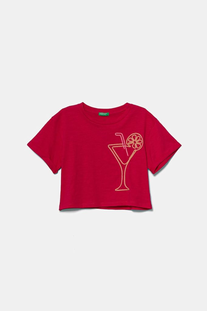 United Colors of Benetton tricou de bumbac pentru copii culoarea roz