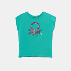 United Colors of Benetton tricou de bumbac pentru copii culoarea turcoaz