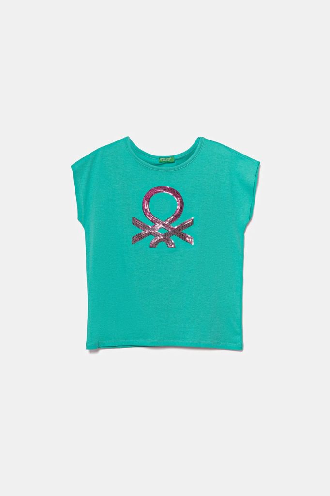 United Colors of Benetton tricou de bumbac pentru copii culoarea turcoaz