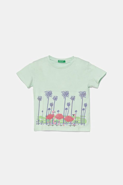 United Colors of Benetton tricou de bumbac pentru copii culoarea turcoaz