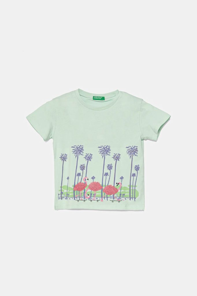 United Colors of Benetton tricou de bumbac pentru copii culoarea turcoaz