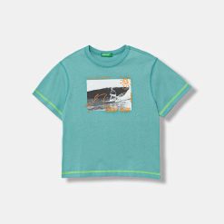 United Colors of Benetton tricou de bumbac pentru copii culoarea turcoaz