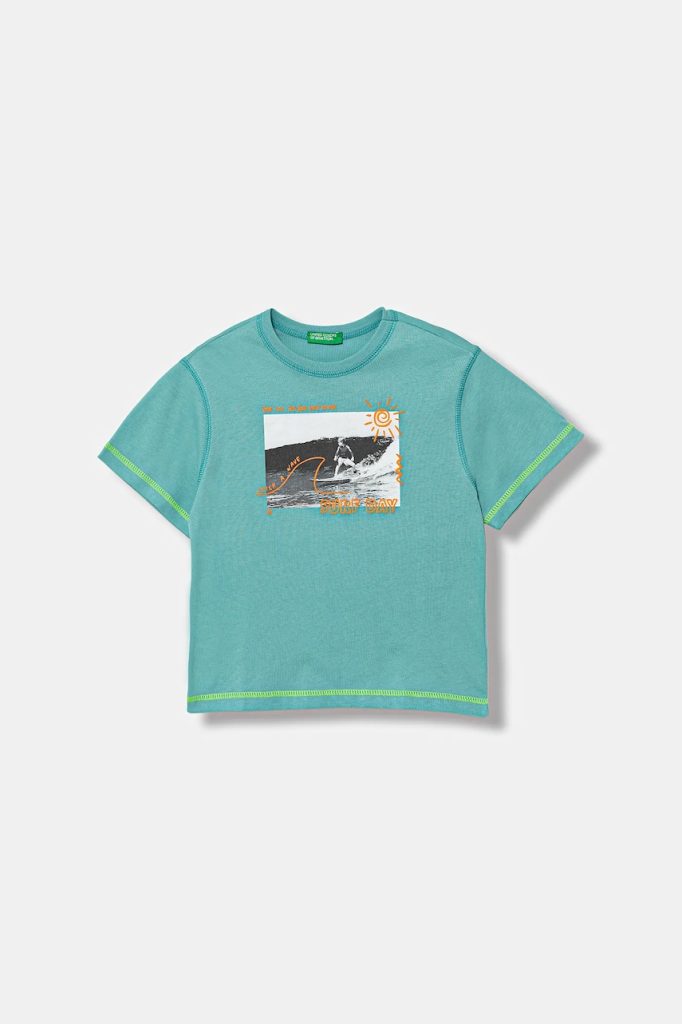 United Colors of Benetton tricou de bumbac pentru copii culoarea turcoaz