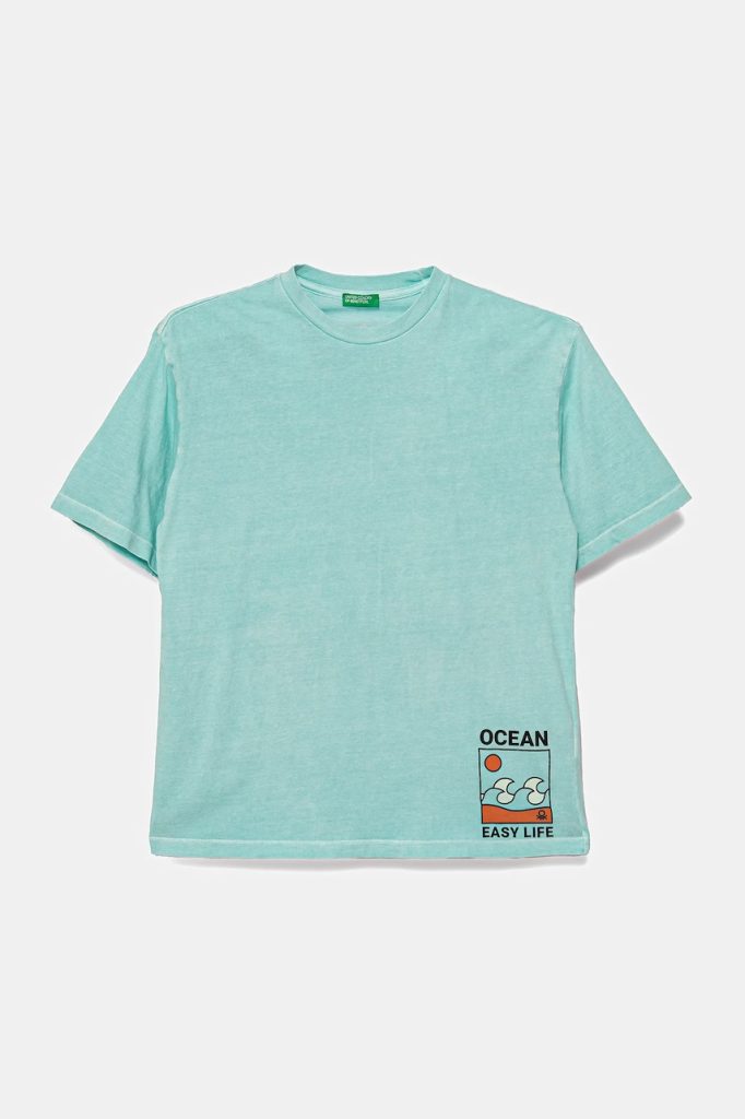 United Colors of Benetton tricou de bumbac pentru copii culoarea turcoaz