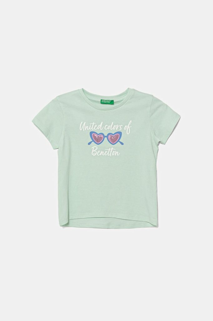 United Colors of Benetton tricou de bumbac pentru copii culoarea verde