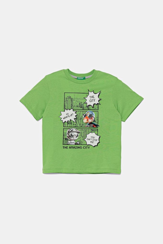 United Colors of Benetton tricou de bumbac pentru copii culoarea verde