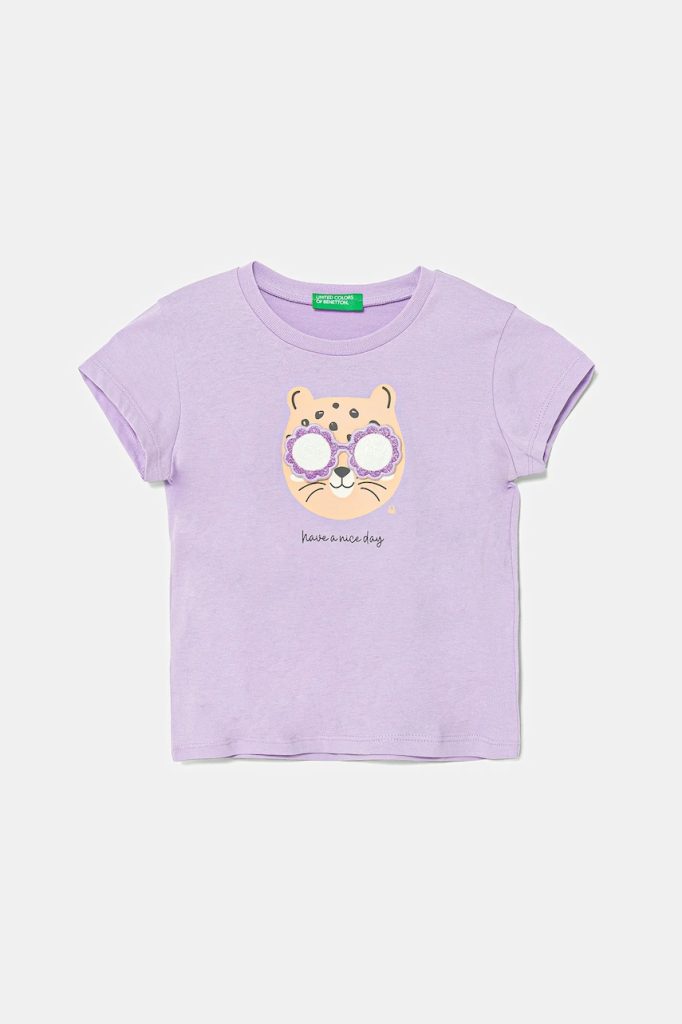 United Colors of Benetton tricou de bumbac pentru copii culoarea violet