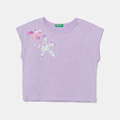United Colors of Benetton tricou de bumbac pentru copii culoarea violet