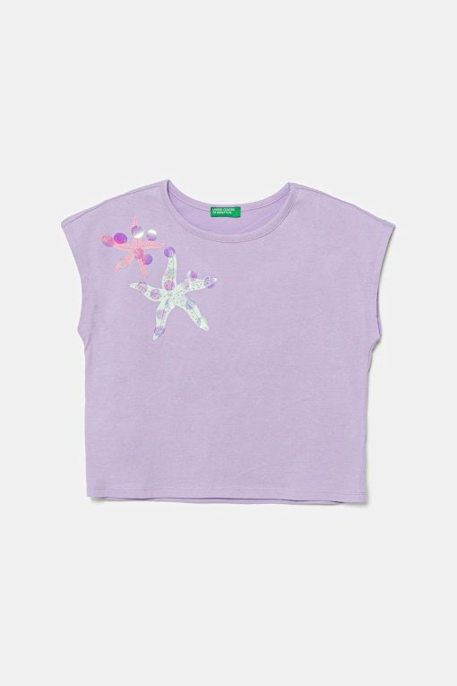 United Colors of Benetton tricou de bumbac pentru copii culoarea violet