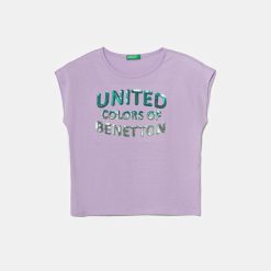 United Colors of Benetton tricou de bumbac pentru copii culoarea violet
