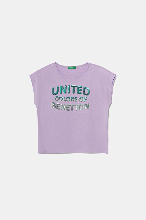 United Colors of Benetton tricou de bumbac pentru copii culoarea violet