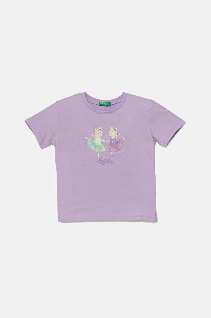 United Colors of Benetton tricou de bumbac pentru copii culoarea violet
